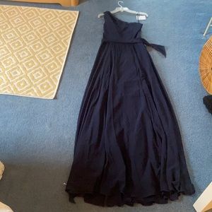 NWT Amsale One Shoulder Navy Chiffon Gown